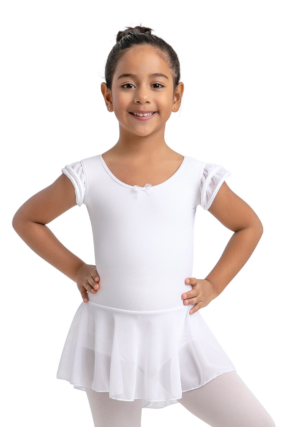 kurzärmeliges weißes Kinder-Ballettkleid Capezio 11882C Puff Sleeve