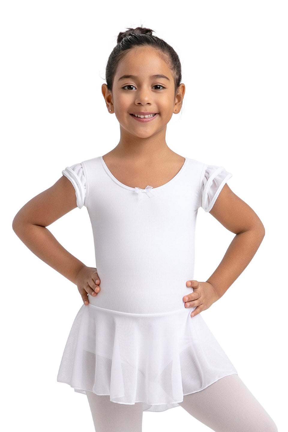 kurzärmeliges weißes Kinder-Ballettkleid Capezio 11882C Puff Sleeve